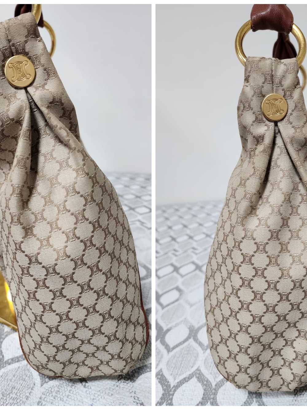 Celine Vintage Macadam Hobo Shoulder Bag Beige/Brown - Picture 8 of 15